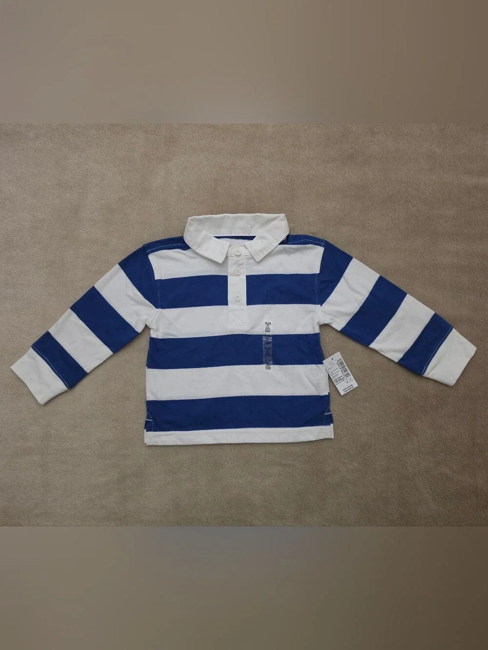 The Children's Place Boy Blue/White Striped  Rugby Polo Shirt Size 18-24 Months